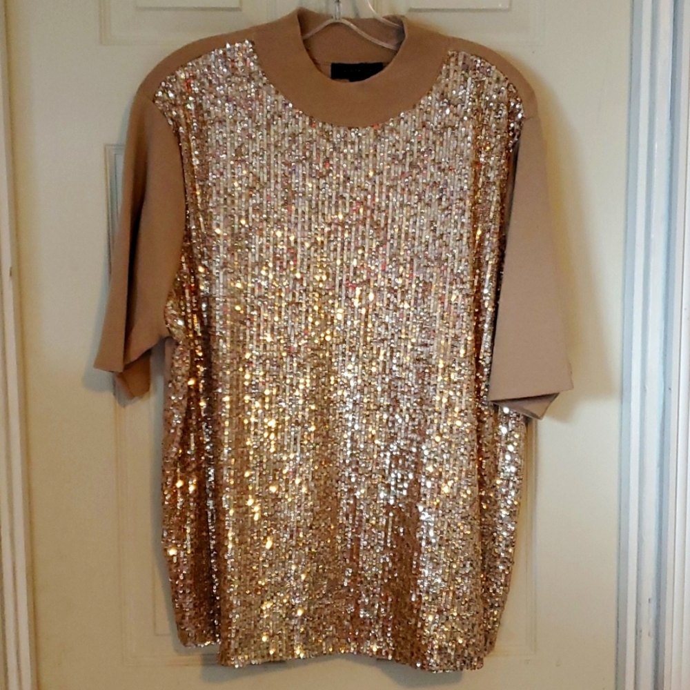 Gold Sequened Ann Taylor XXL Kinit Top